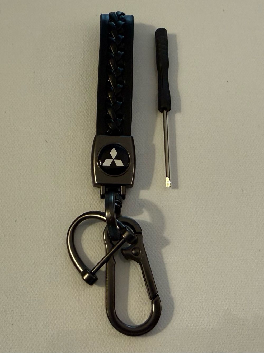 Mitsubishi Key Fob Keychain in Black Leather with Logo NWT